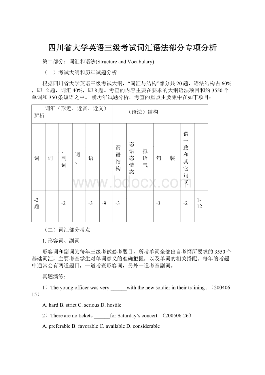 四川省大学英语三级考试词汇语法部分专项分析.docx_第1页