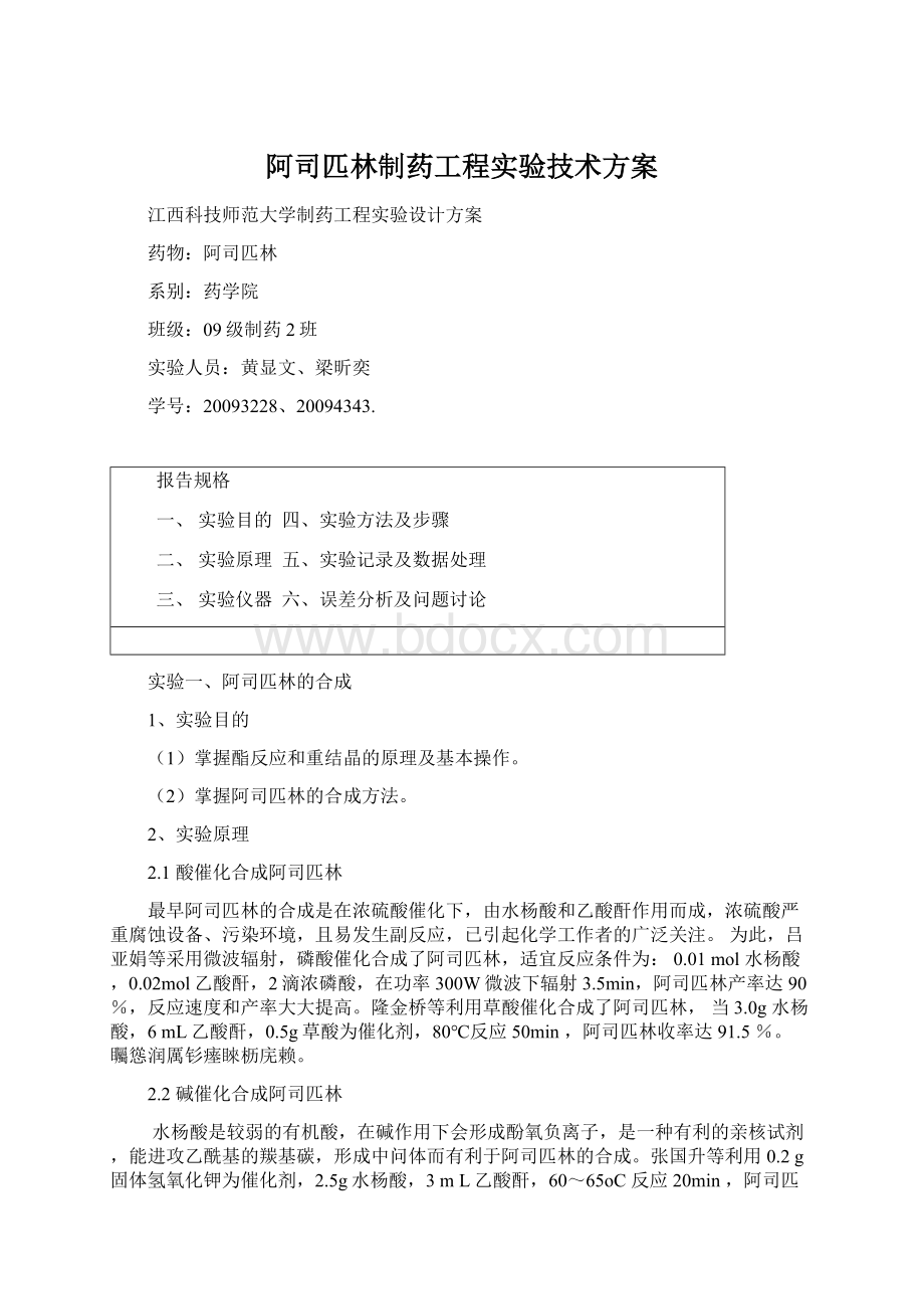 阿司匹林制药工程实验技术方案.docx