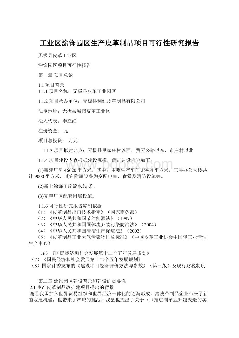 工业区涂饰园区生产皮革制品项目可行性研究报告.docx_第1页