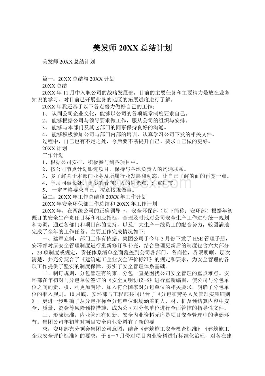 美发师20XX总结计划.docx_第1页