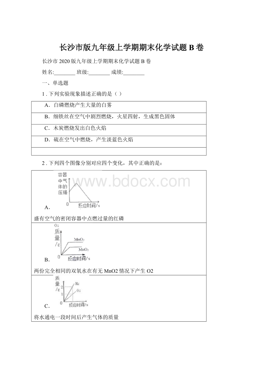 长沙市版九年级上学期期末化学试题B卷.docx