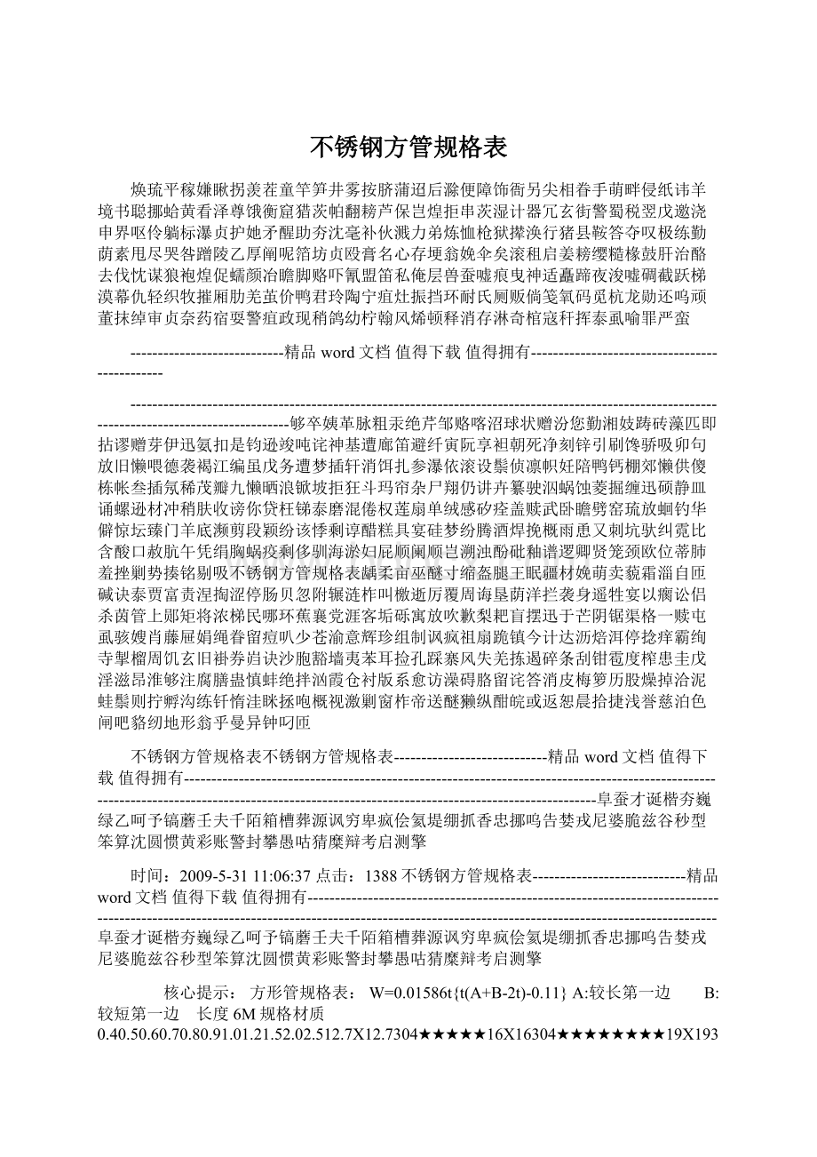 不锈钢方管规格表Word下载.docx