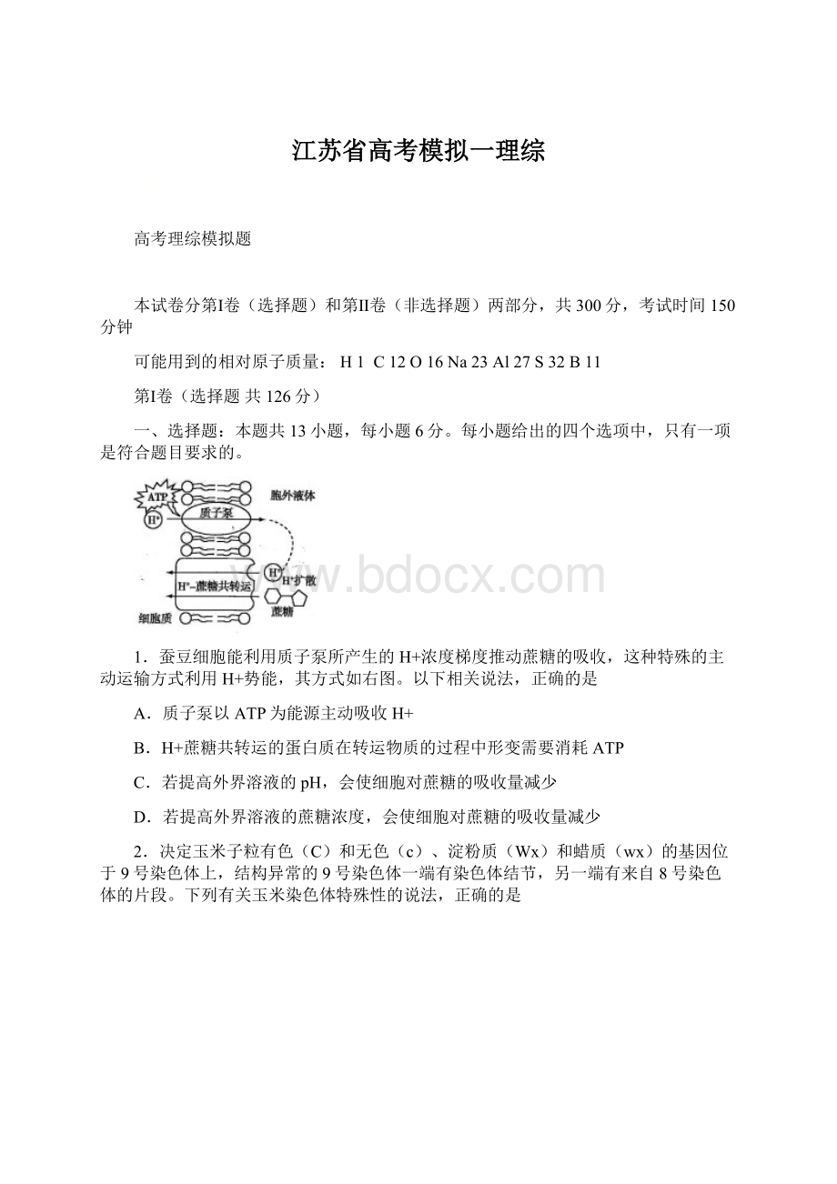 江苏省高考模拟一理综Word格式.docx_第1页