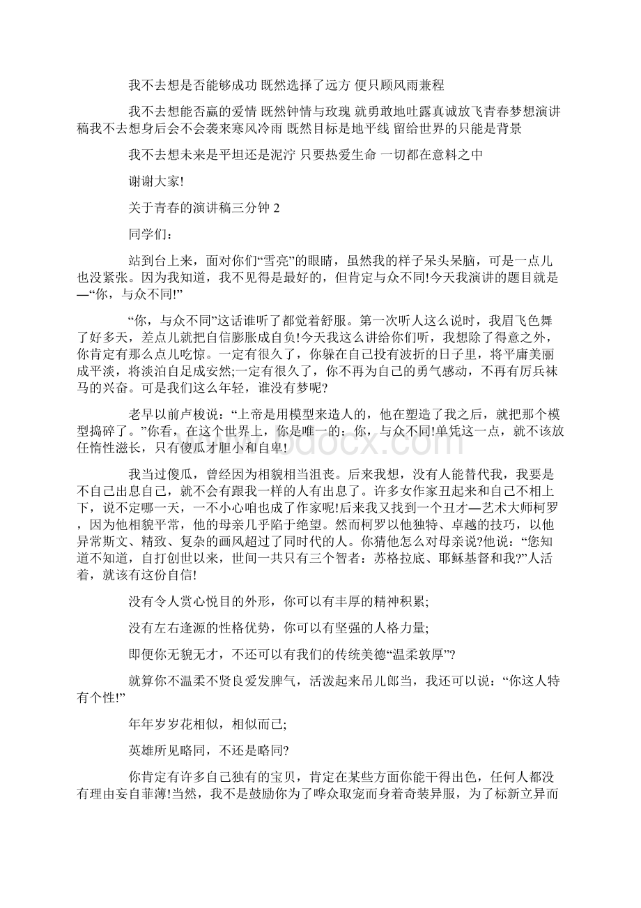 关于青春的演讲稿三分钟Word下载.docx_第2页