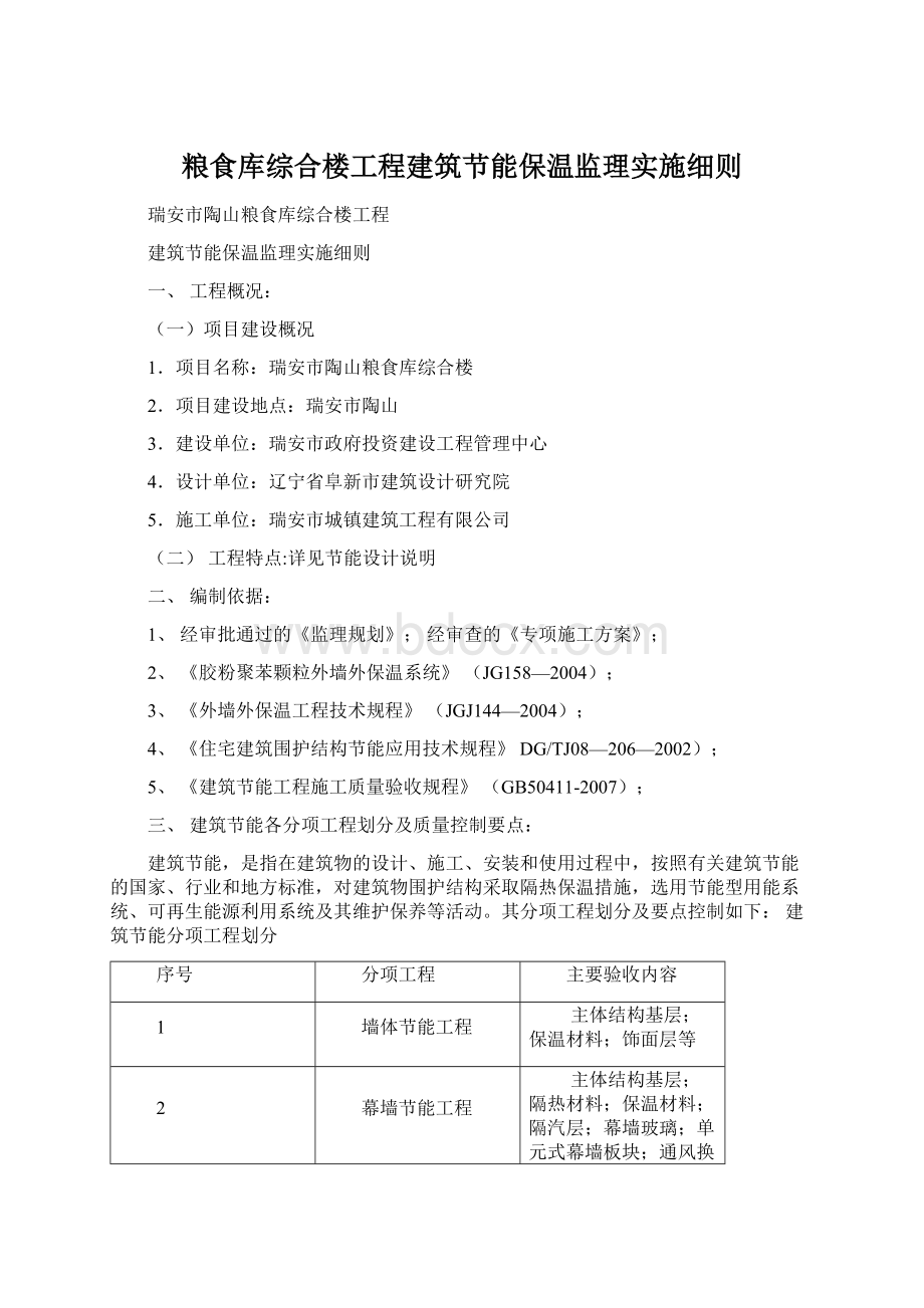 粮食库综合楼工程建筑节能保温监理实施细则Word格式文档下载.docx