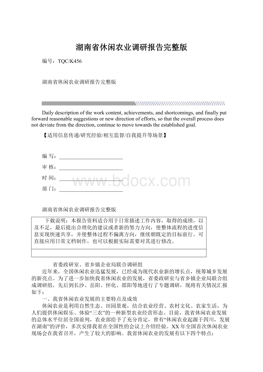 湖南省休闲农业调研报告完整版Word格式文档下载.docx