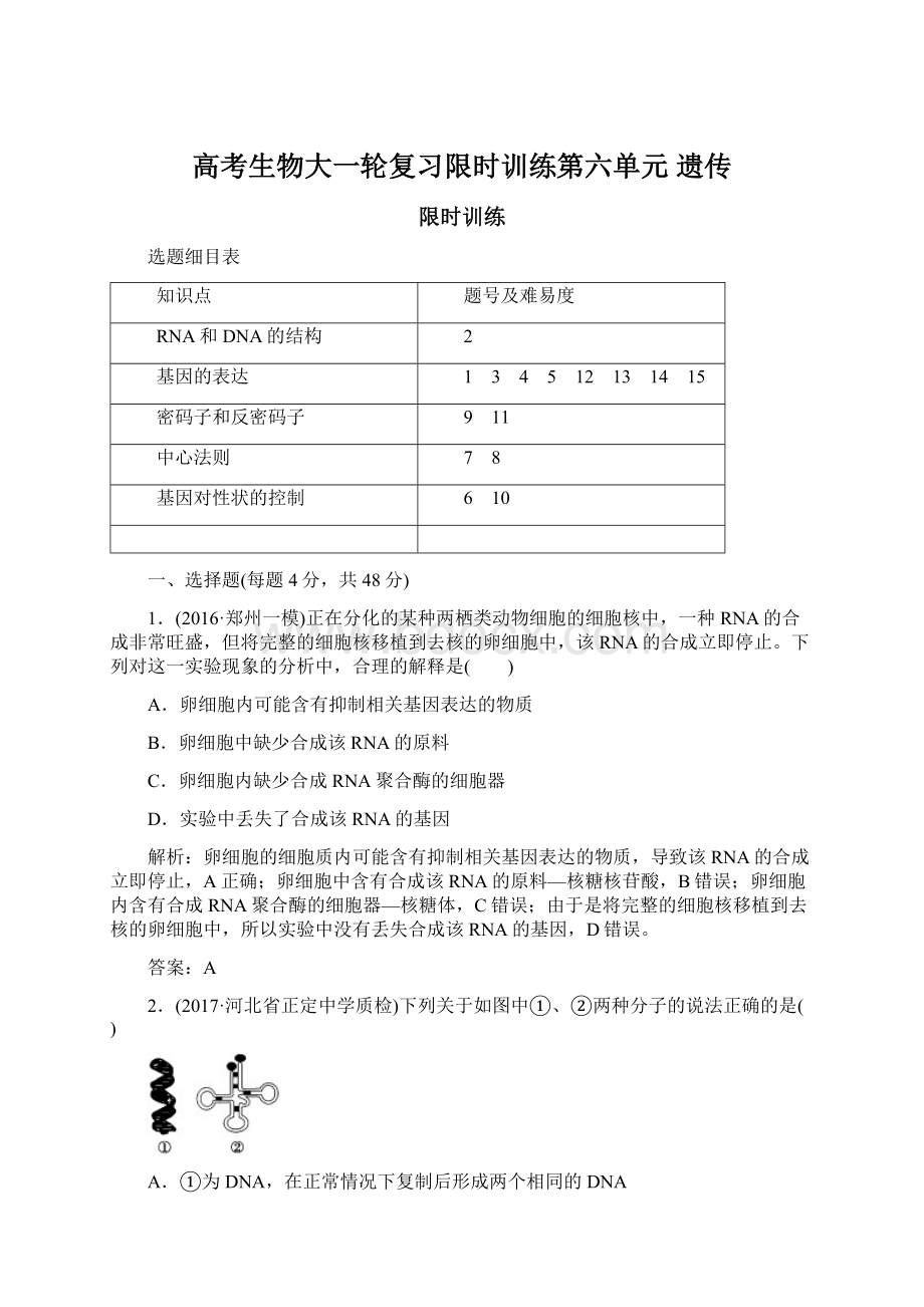 高考生物大一轮复习限时训练第六单元 遗传.docx_第1页