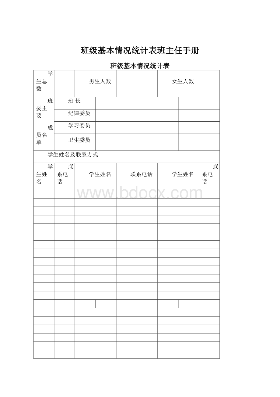 班级基本情况统计表班主任手册文档格式.docx