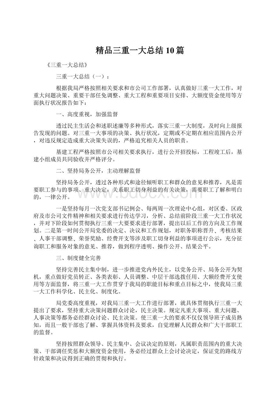 精品三重一大总结10篇Word文档下载推荐.docx