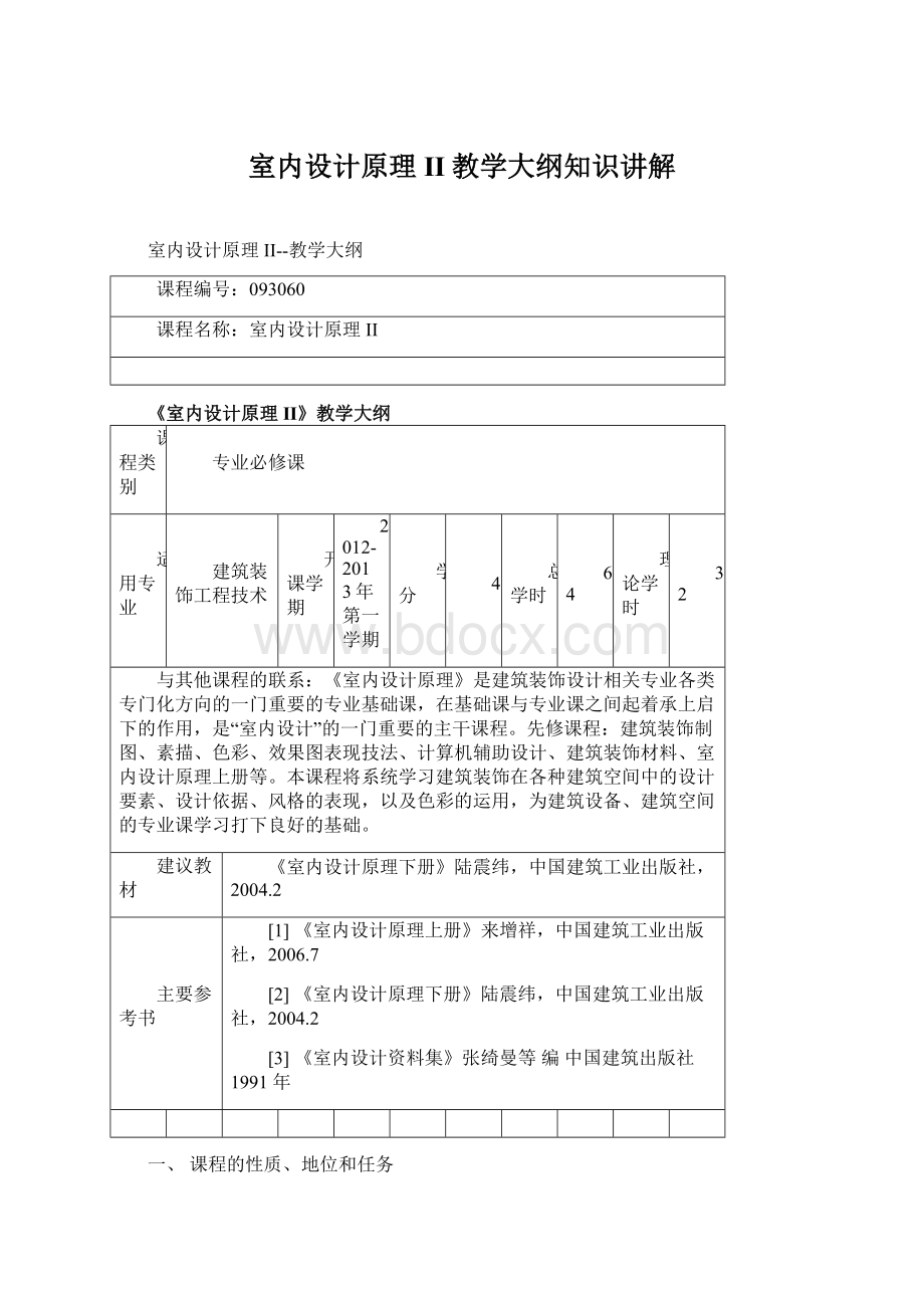 室内设计原理II教学大纲知识讲解.docx_第1页