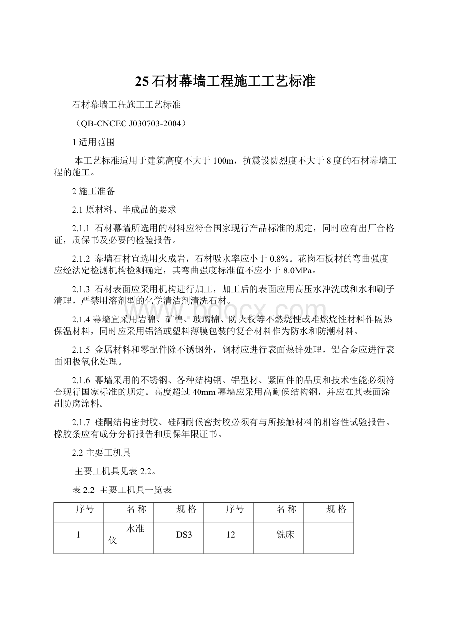 25石材幕墙工程施工工艺标准Word文档下载推荐.docx_第1页