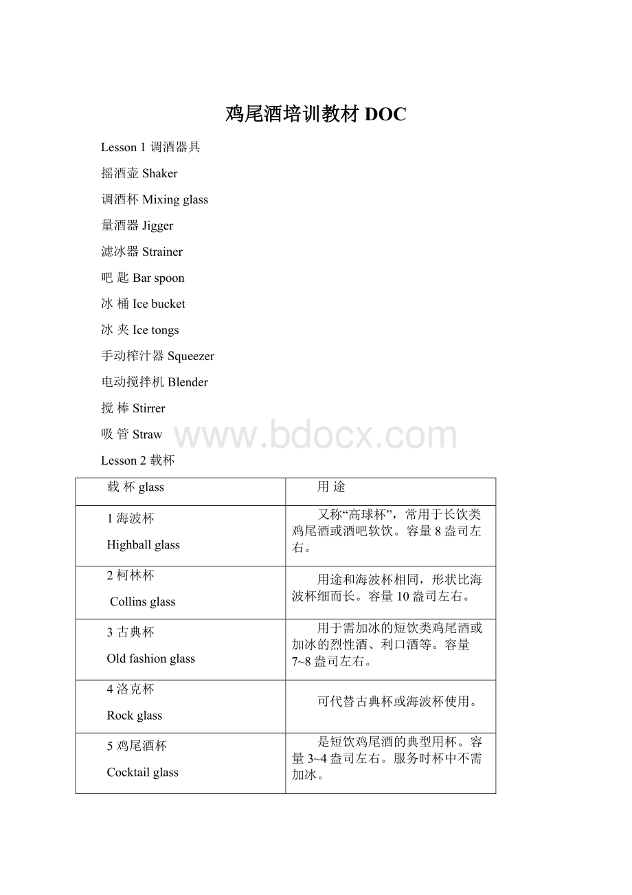 鸡尾酒培训教材DOC.docx_第1页