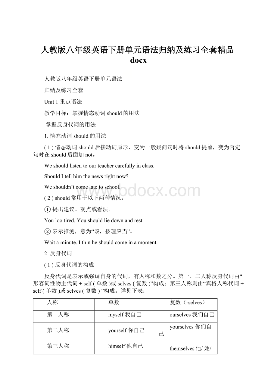 人教版八年级英语下册单元语法归纳及练习全套精品docxWord文档格式.docx_第1页