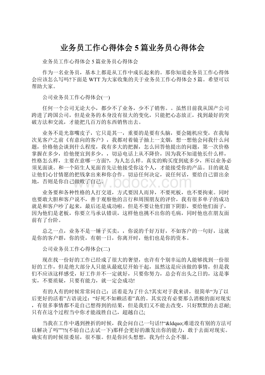 业务员工作心得体会5篇业务员心得体会.docx