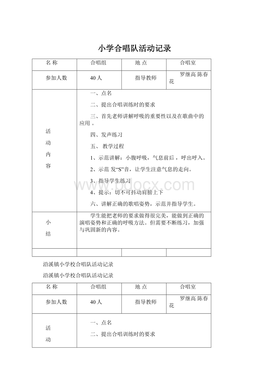 小学合唱队活动记录.docx_第1页