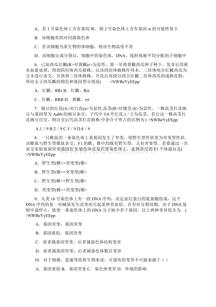 山东省学业水平测试必修二生物模拟试题人教版 4.docx_第2页