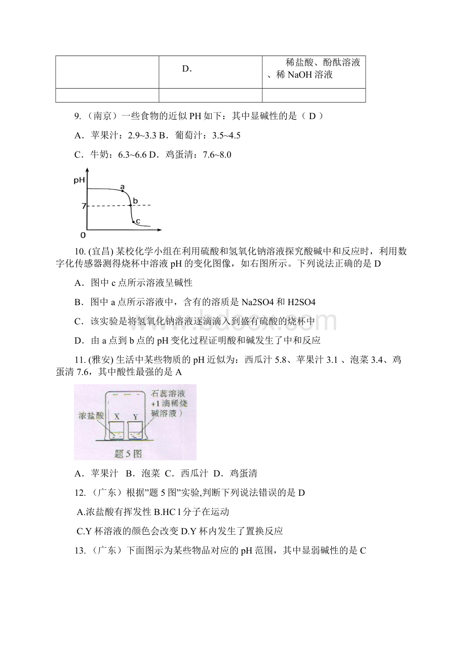 全国各地中考化学试题分类汇编常见的酸和碱含答案.docx_第3页