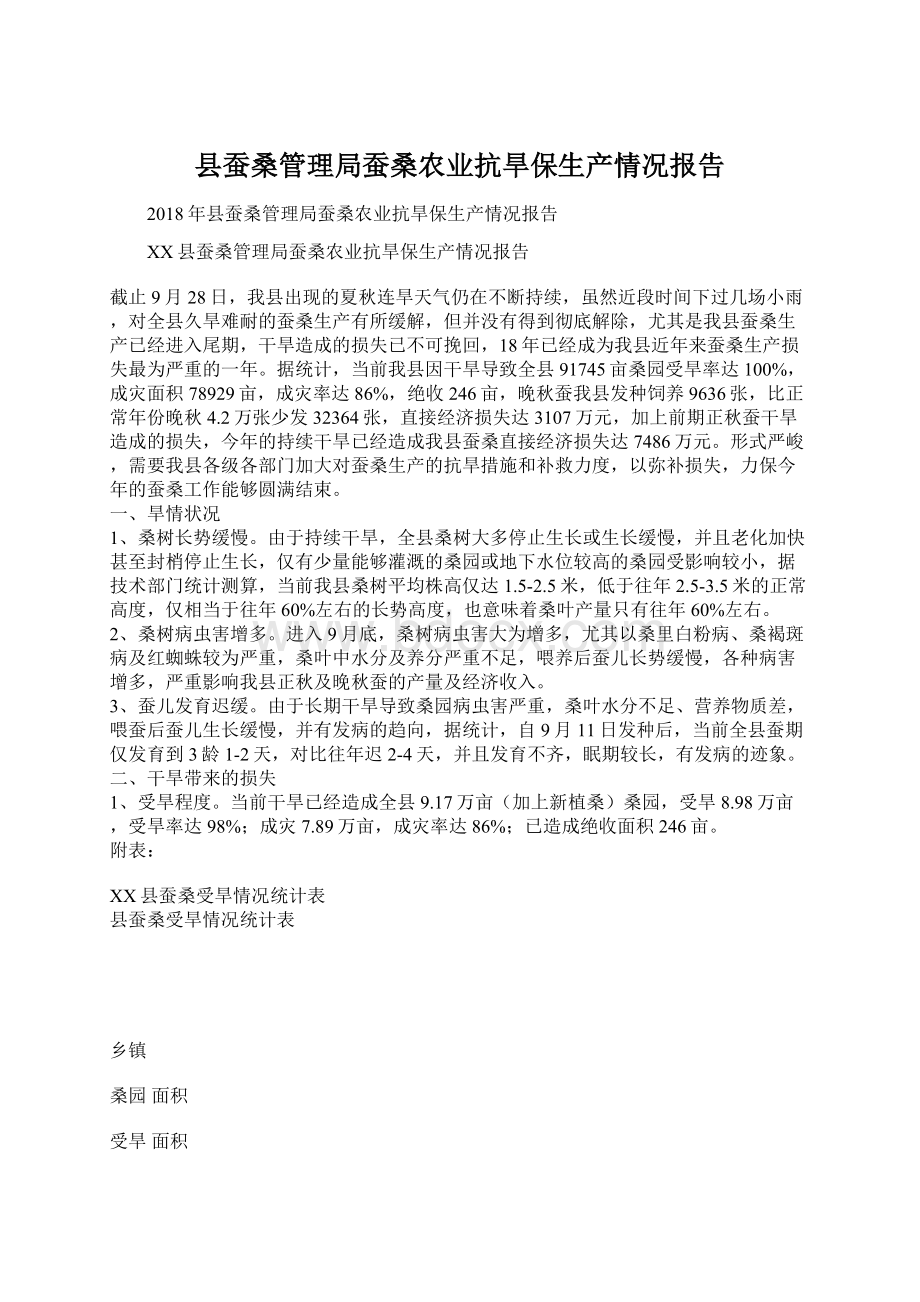 县蚕桑管理局蚕桑农业抗旱保生产情况报告Word格式文档下载.docx