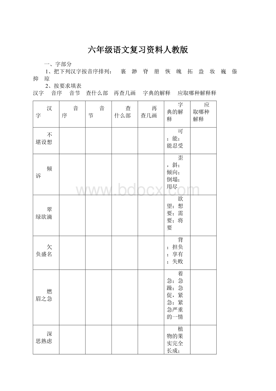 六年级语文复习资料人教版.docx_第1页