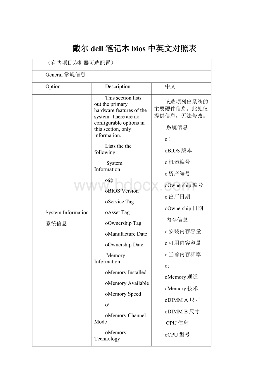 戴尔dell笔记本bios 中英文对照表文档格式.docx