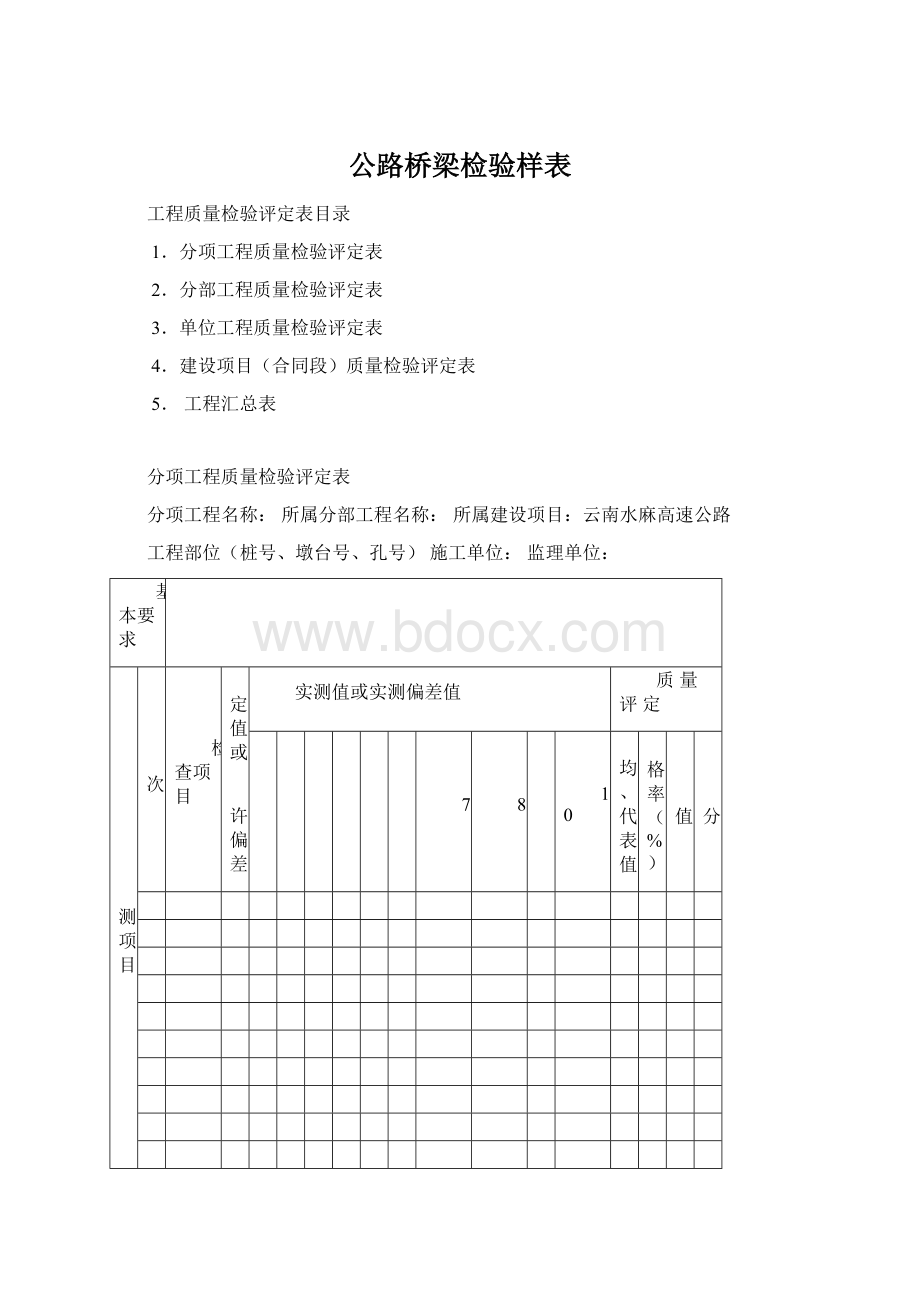 公路桥梁检验样表Word文档下载推荐.docx