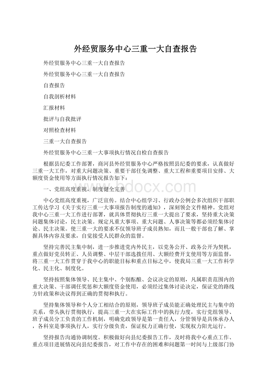 外经贸服务中心三重一大自查报告Word格式.docx_第1页