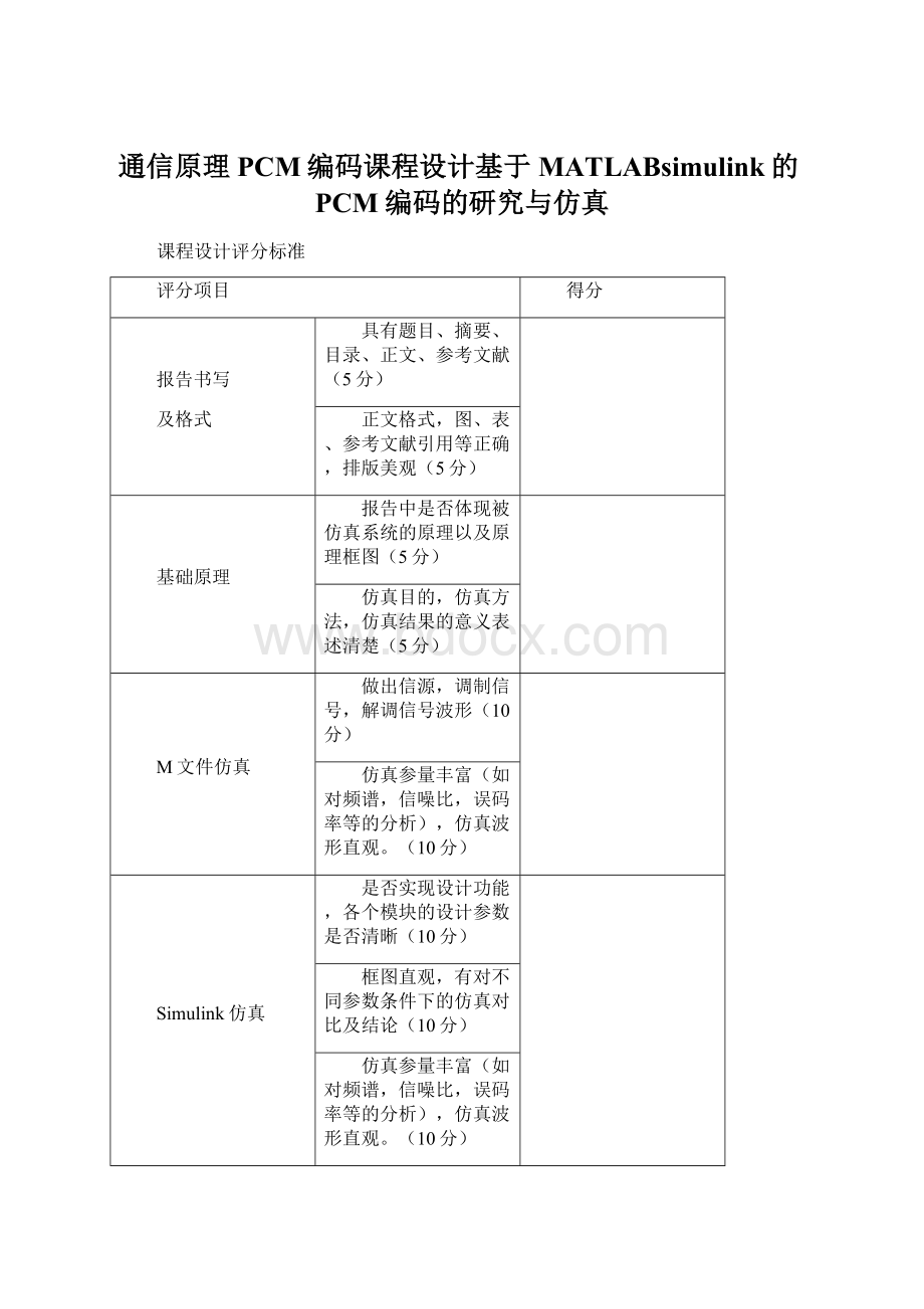 通信原理PCM编码课程设计基于MATLABsimulink的PCM编码的研究与仿真.docx