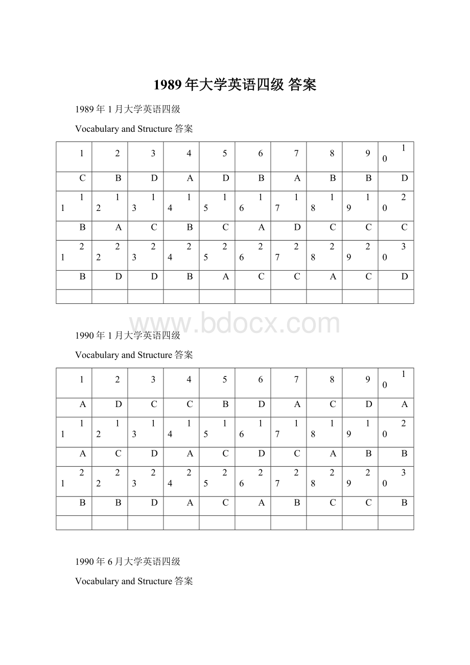 1989年大学英语四级 答案.docx_第1页