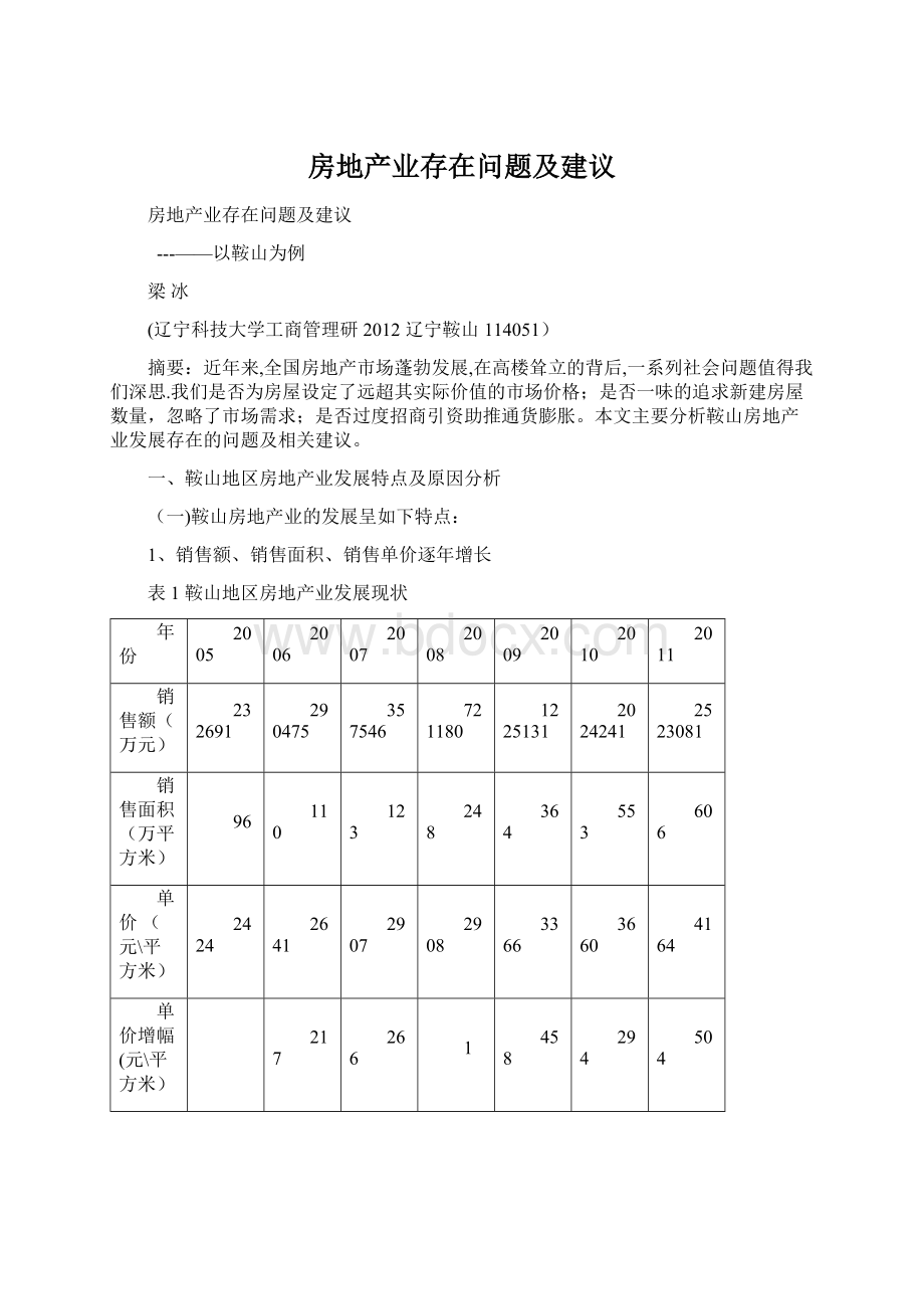 房地产业存在问题及建议Word文档格式.docx_第1页