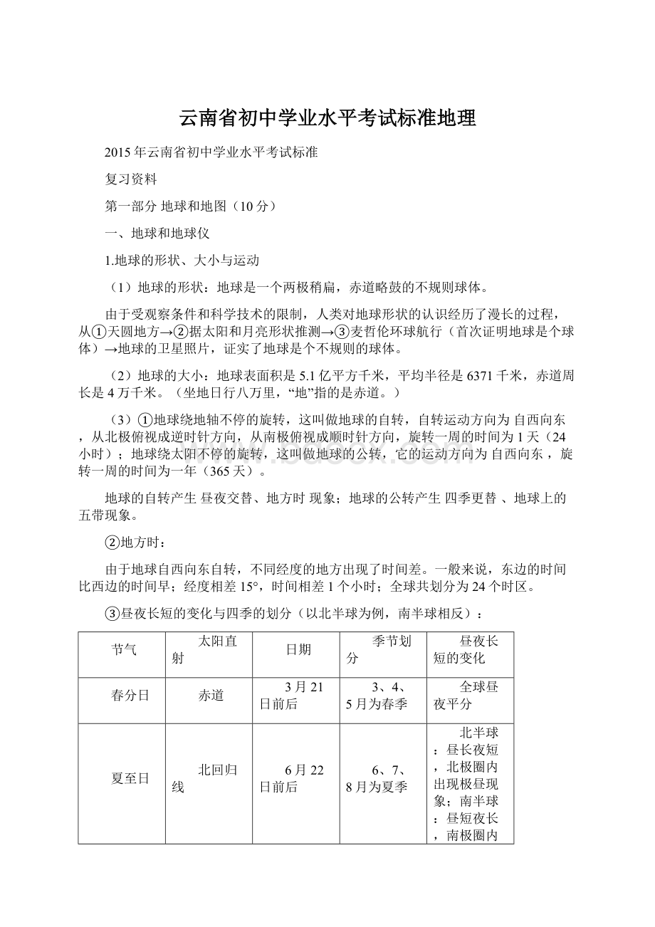 云南省初中学业水平考试标准地理.docx