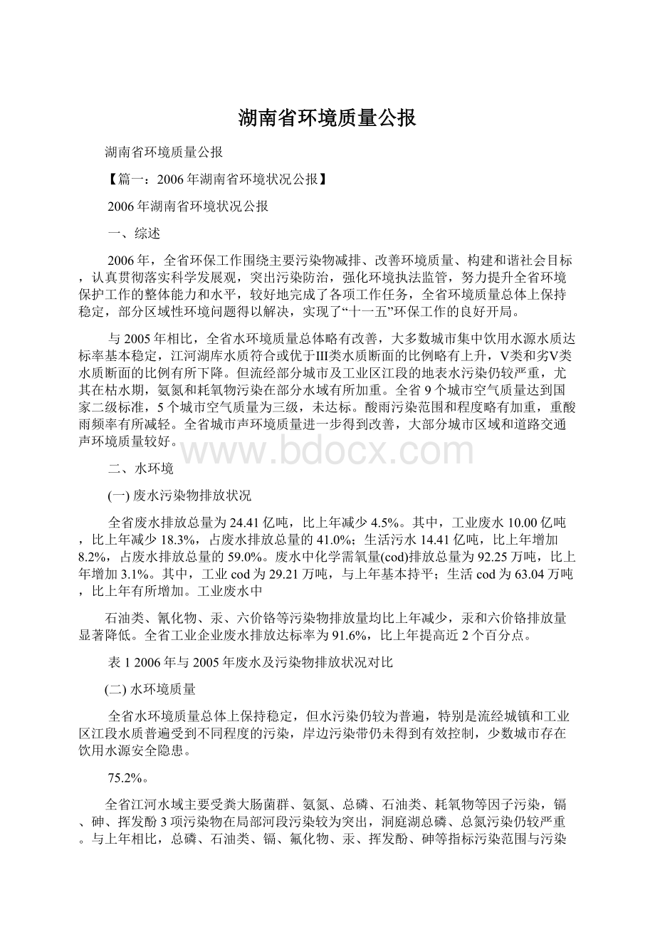 湖南省环境质量公报Word文档下载推荐.docx