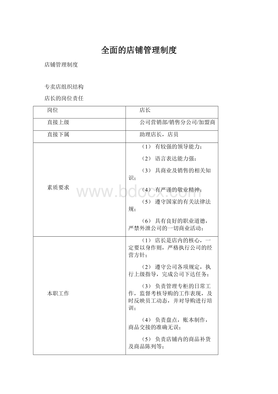 全面的店铺管理制度.docx_第1页