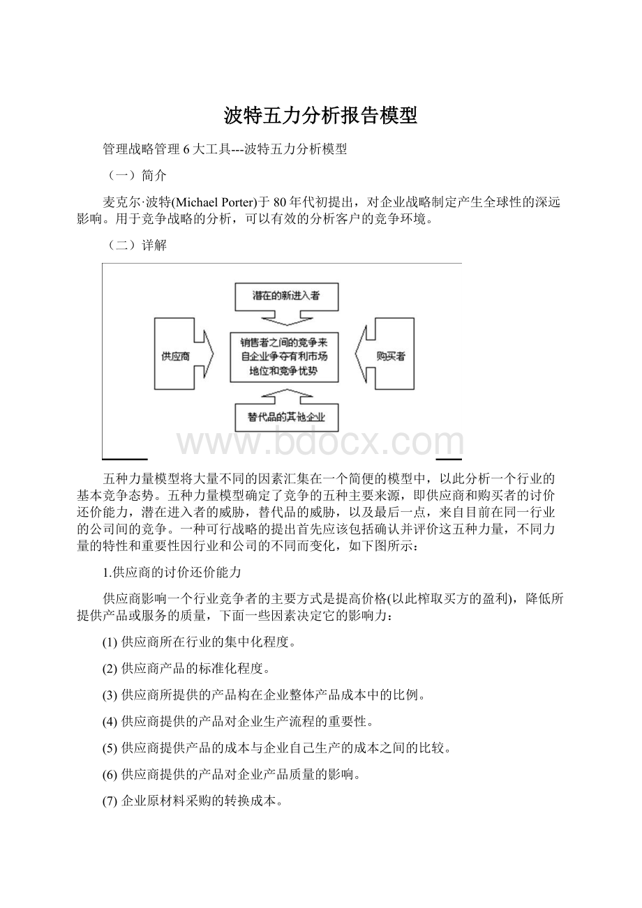 波特五力分析报告模型文档格式.docx_第1页