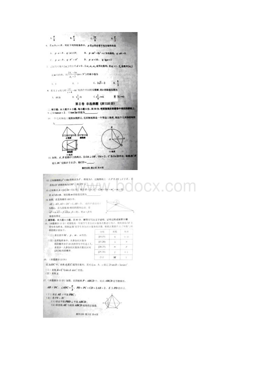 天津市十二校届高三第二次模拟联考数学文试题 扫描版含答案.docx_第2页