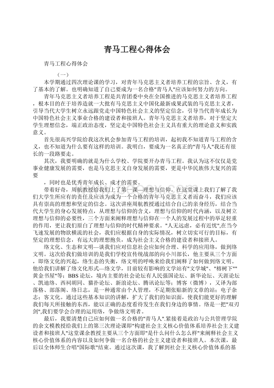 青马工程心得体会Word文档格式.docx