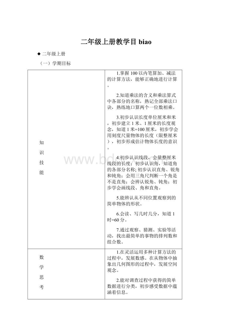 二年级上册教学目biaoWord格式.docx_第1页