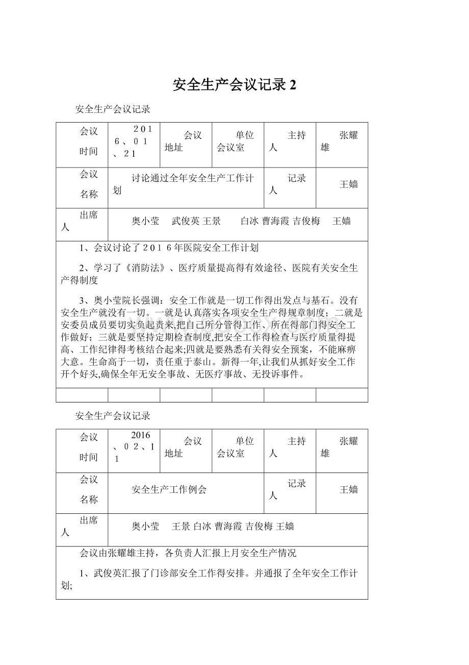 安全生产会议记录 2.docx_第1页