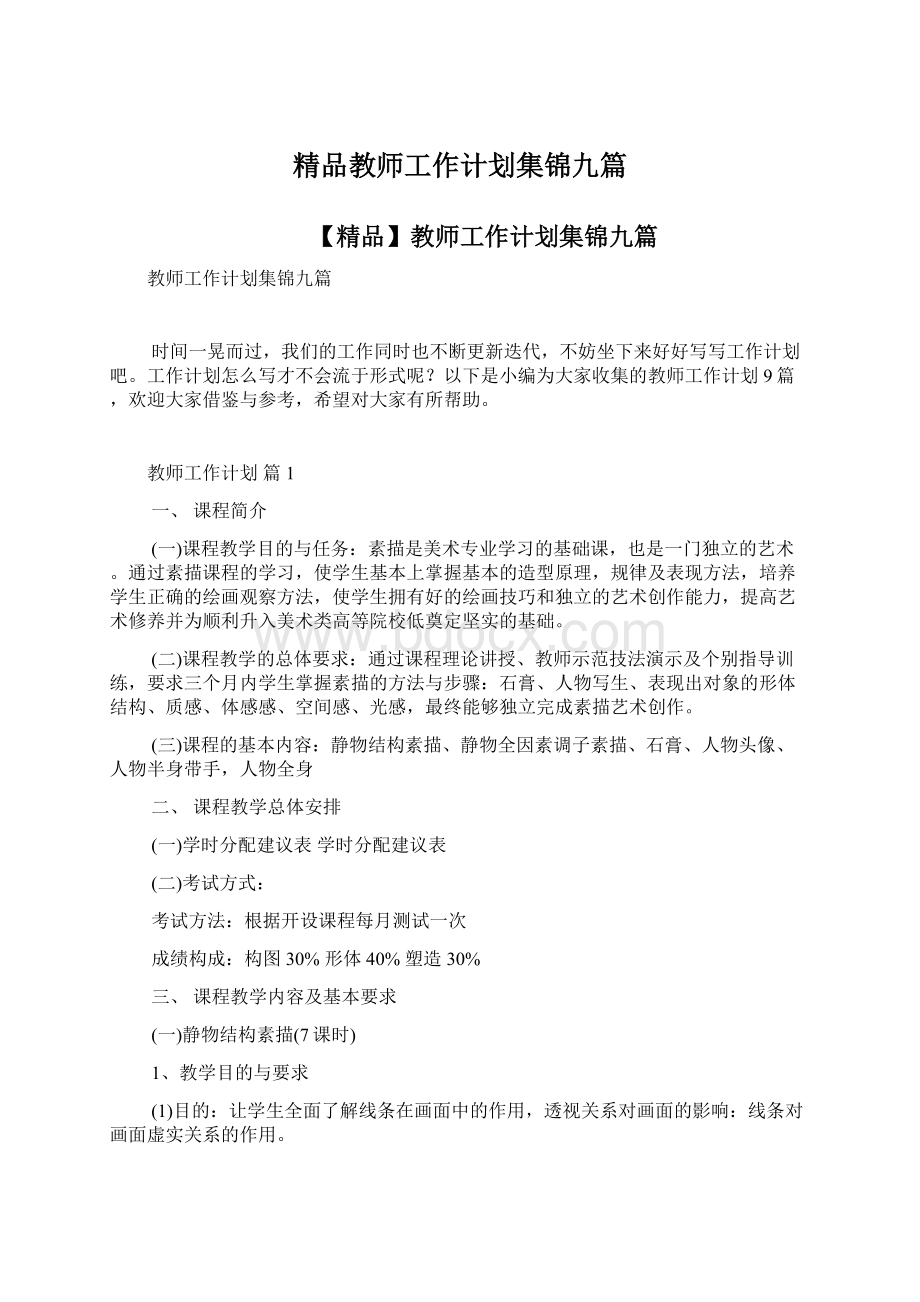 精品教师工作计划集锦九篇.docx