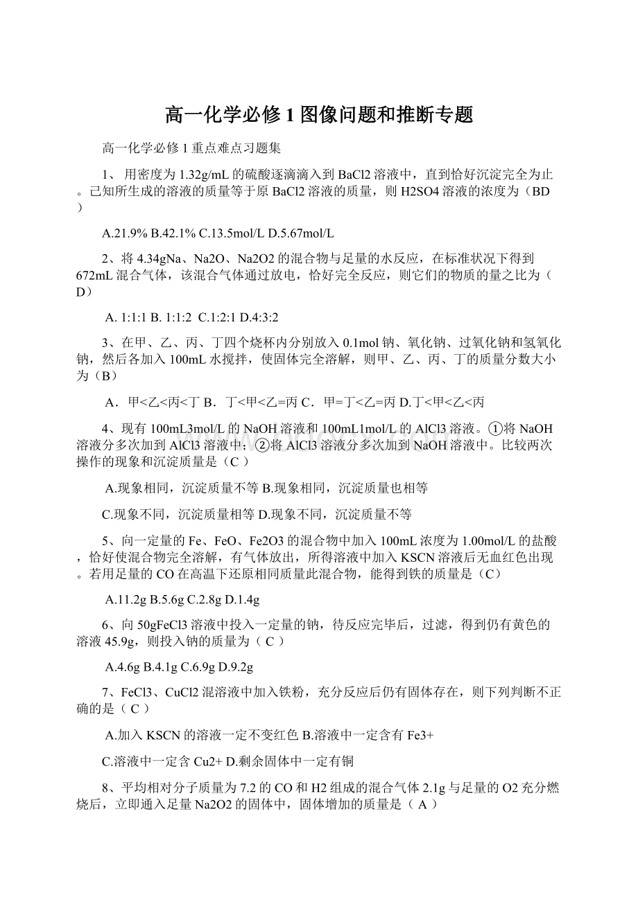 高一化学必修1图像问题和推断专题.docx_第1页