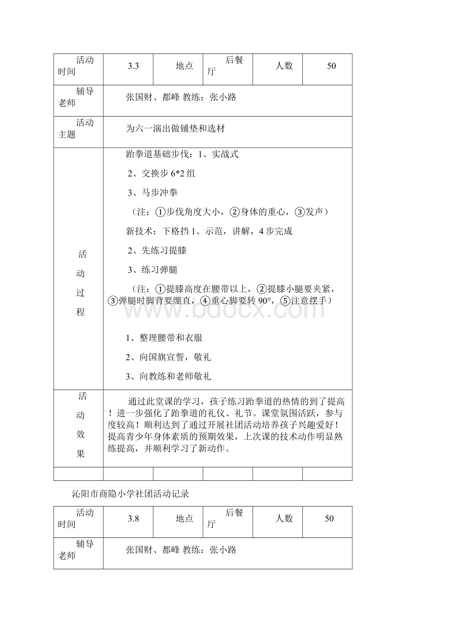 沁阳市商隐小学跆拳道社团活动记录Word文档下载推荐.docx_第2页