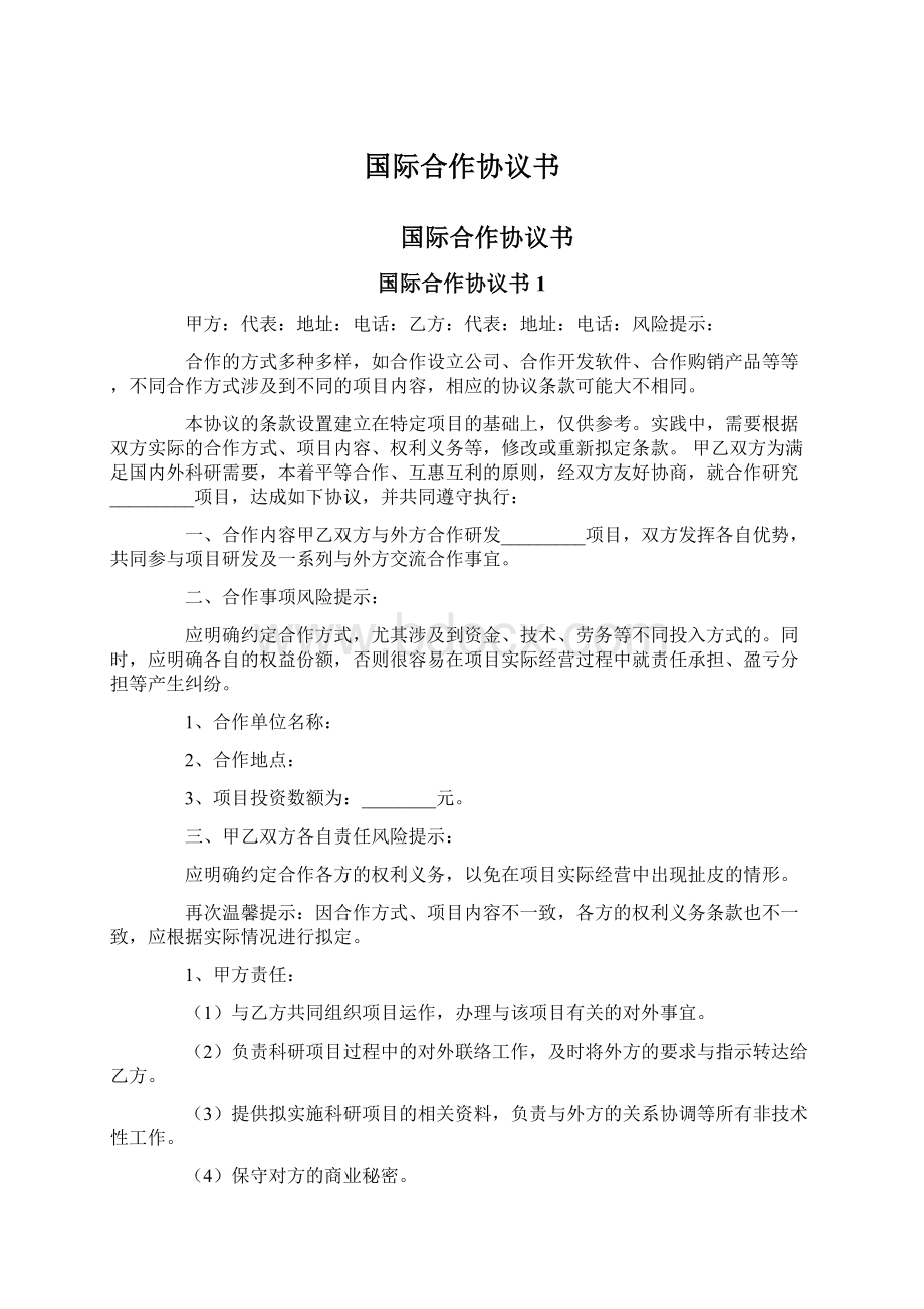 国际合作协议书Word格式文档下载.docx