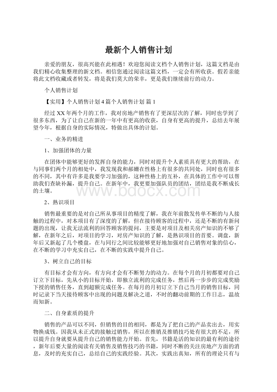 最新个人销售计划Word文件下载.docx