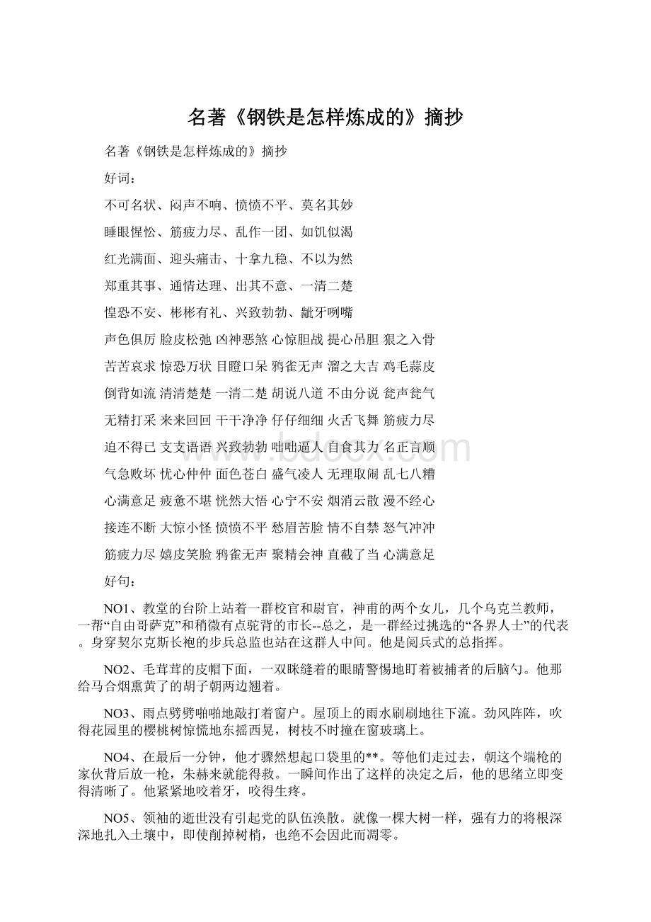 名著《钢铁是怎样炼成的》摘抄Word文件下载.docx_第1页