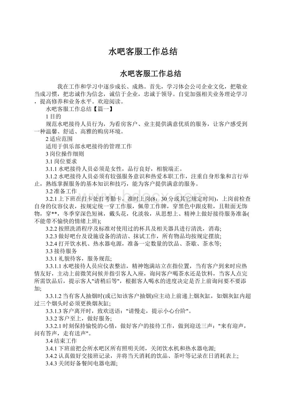 水吧客服工作总结Word文件下载.docx