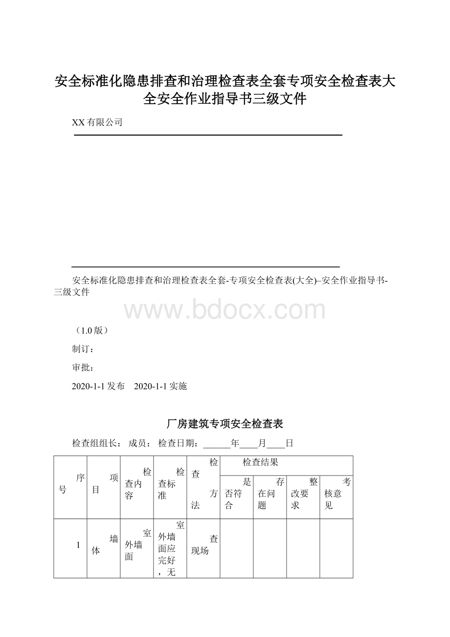 安全标准化隐患排查和治理检查表全套专项安全检查表大全安全作业指导书三级文件.docx