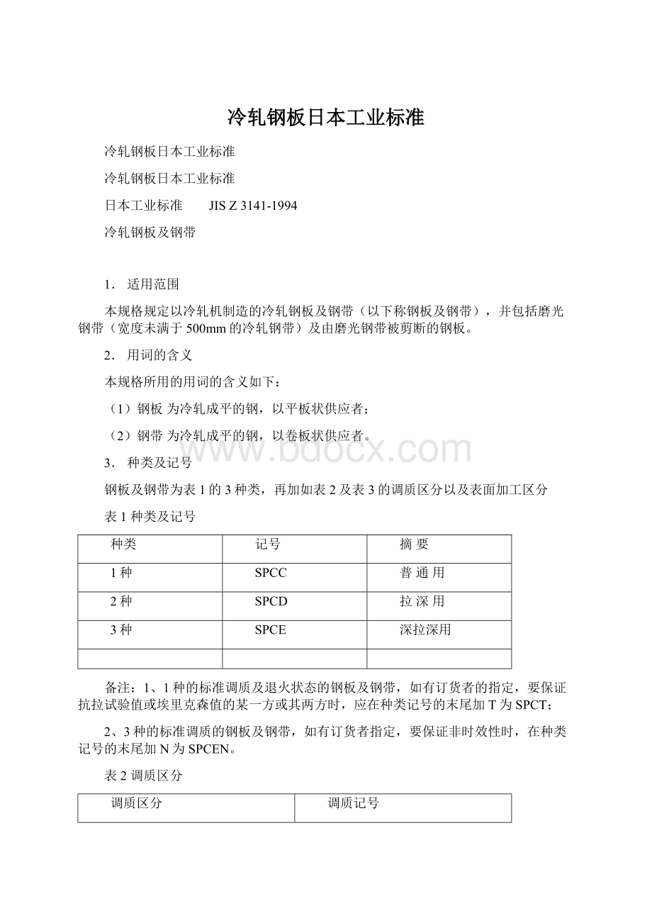 冷轧钢板日本工业标准.docx_第1页