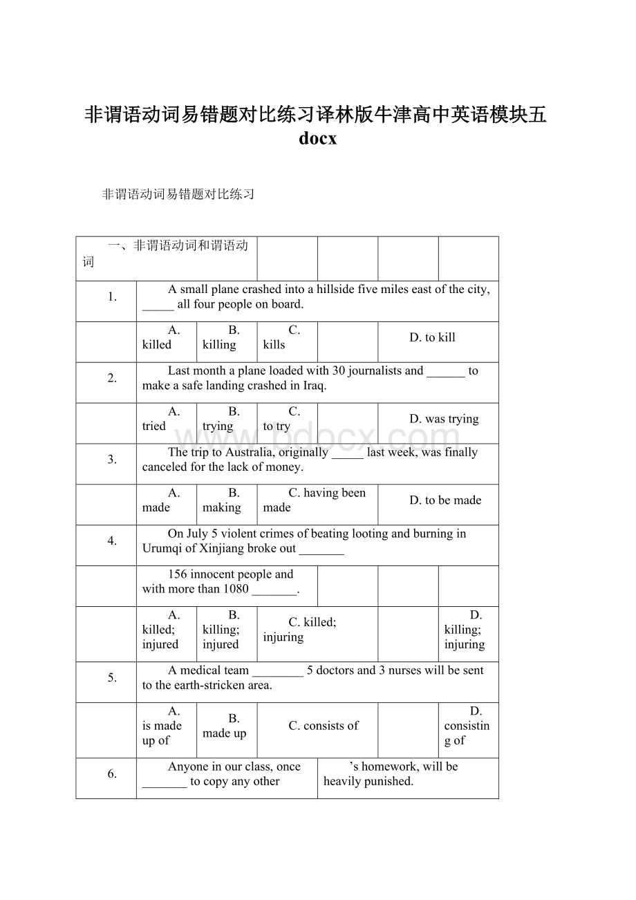 非谓语动词易错题对比练习译林版牛津高中英语模块五docx.docx_第1页