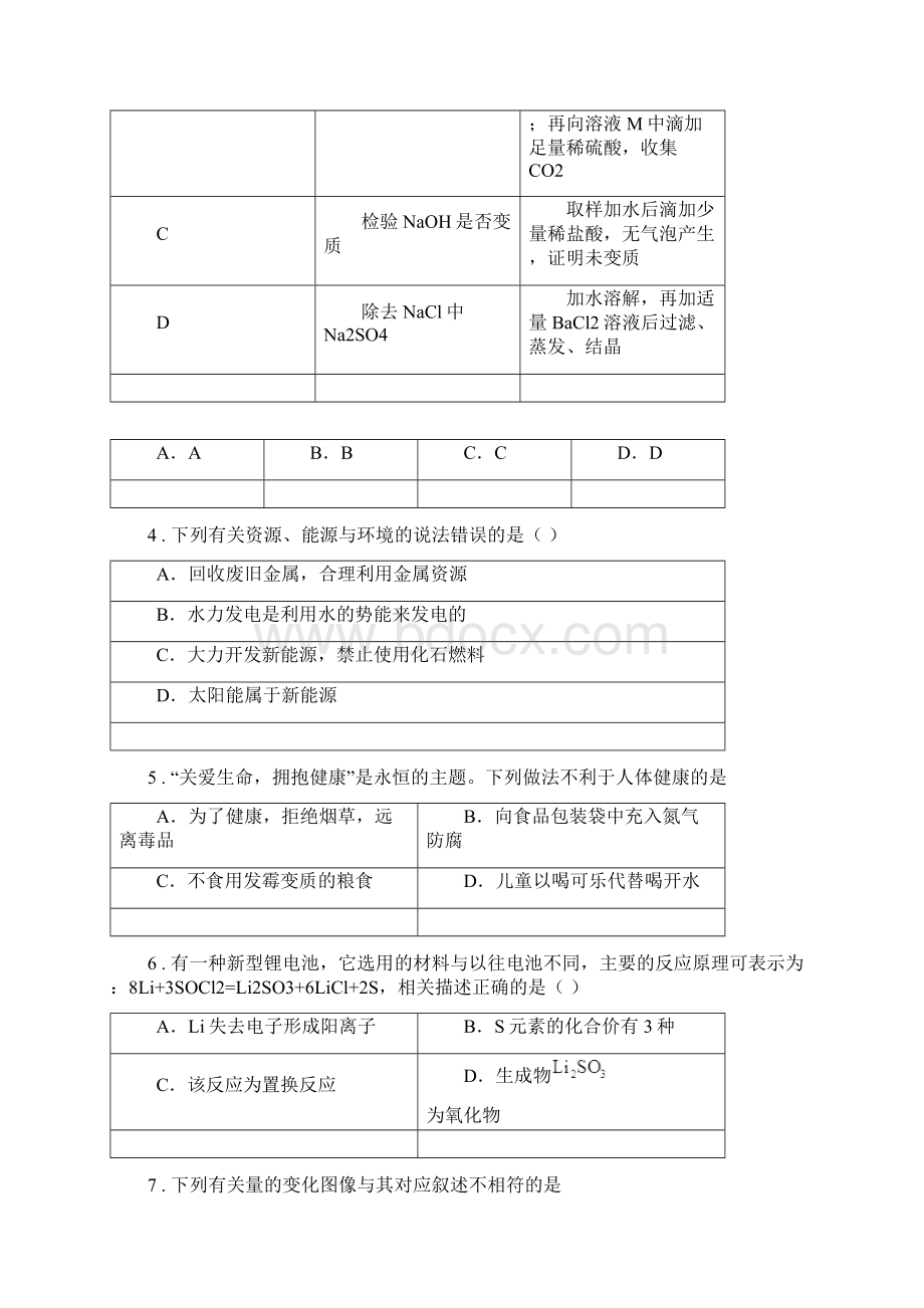 人教版九年级毕业班毕业水平考试化学试题.docx_第2页