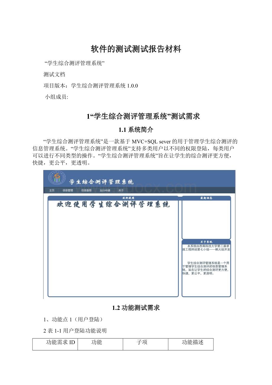 软件的测试测试报告材料.docx