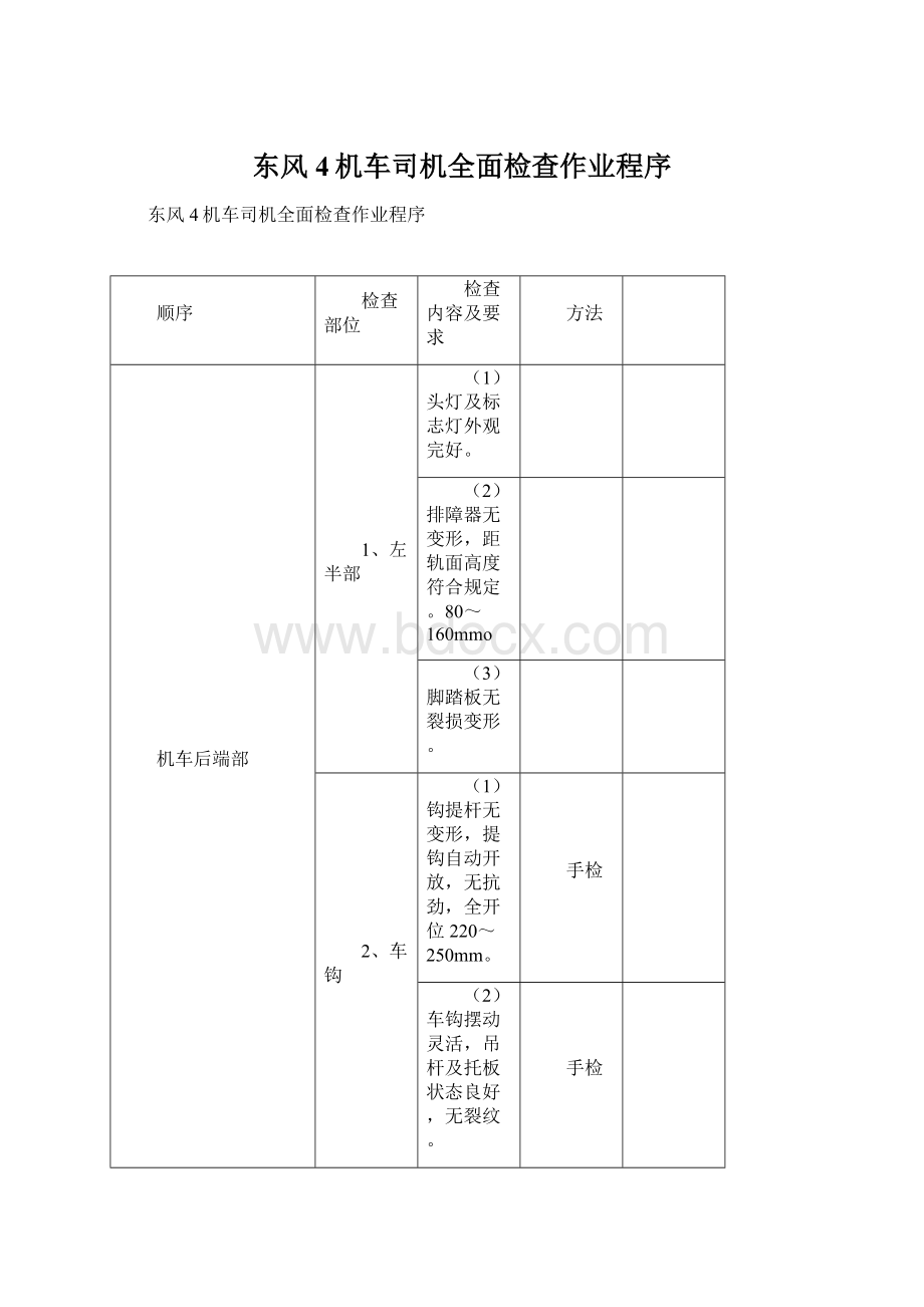 东风4机车司机全面检查作业程序.docx